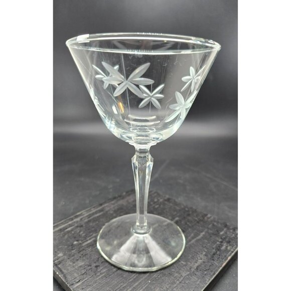Vintage Libbey Candlelight Clear Glass Martini Glass Etched Floral Design DH1377 - Picture 4 of 6
